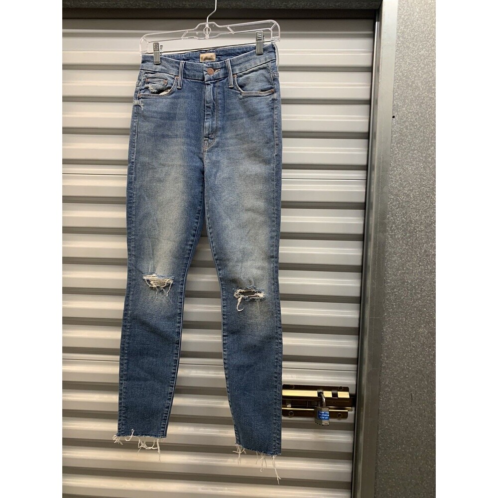 NWOT Womens Ladies MOTHER High Waisted Looker Ankle Fray Denim Blue Jean 26x28